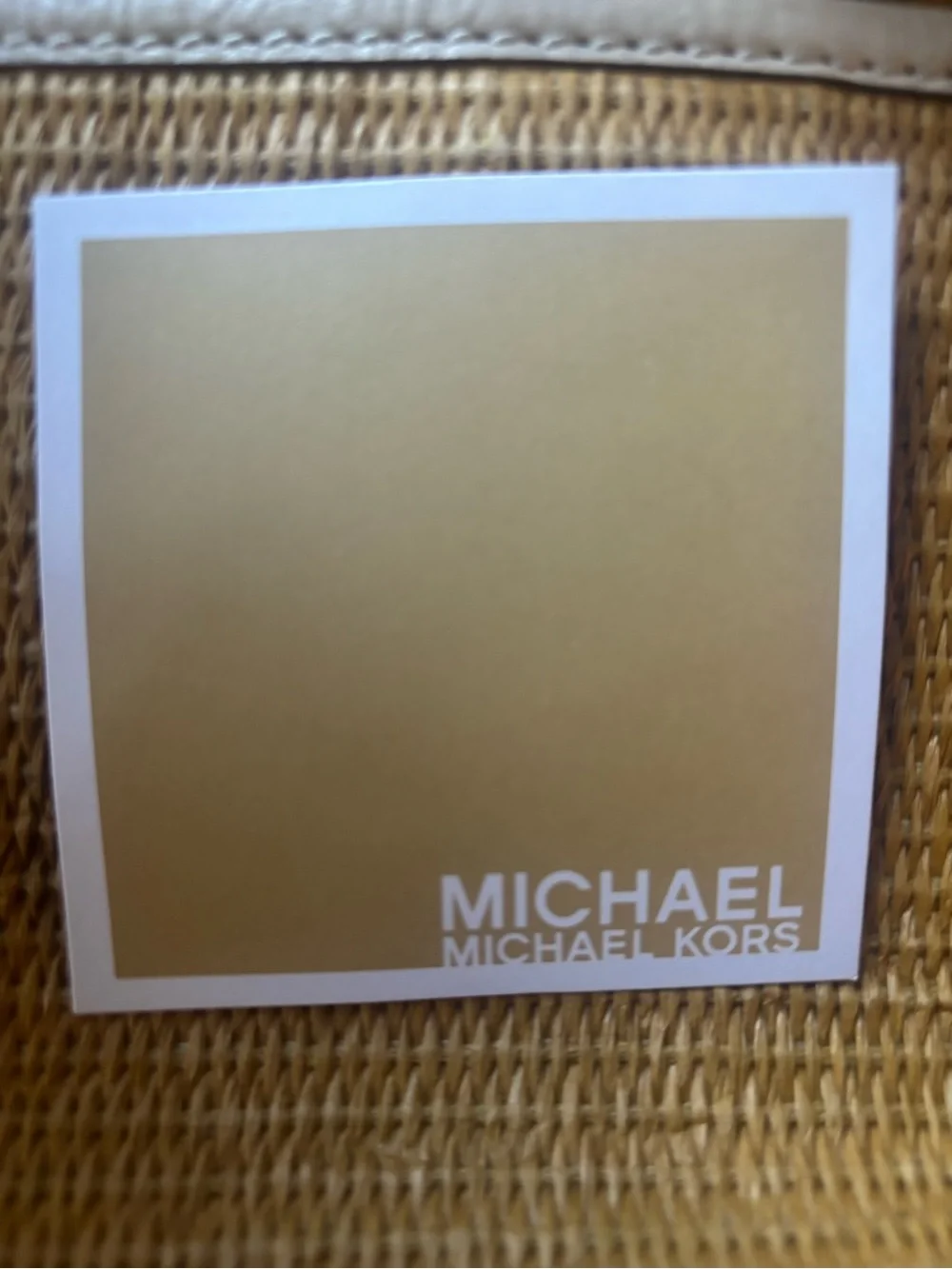 Michael Kors Tan Straw Satchel with White Trim and Gold Hardware